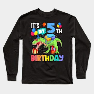 T Rex Dinosaur Its My 5Th Birthday 5 Years Old Boys Kids Long Sleeve T-Shirt